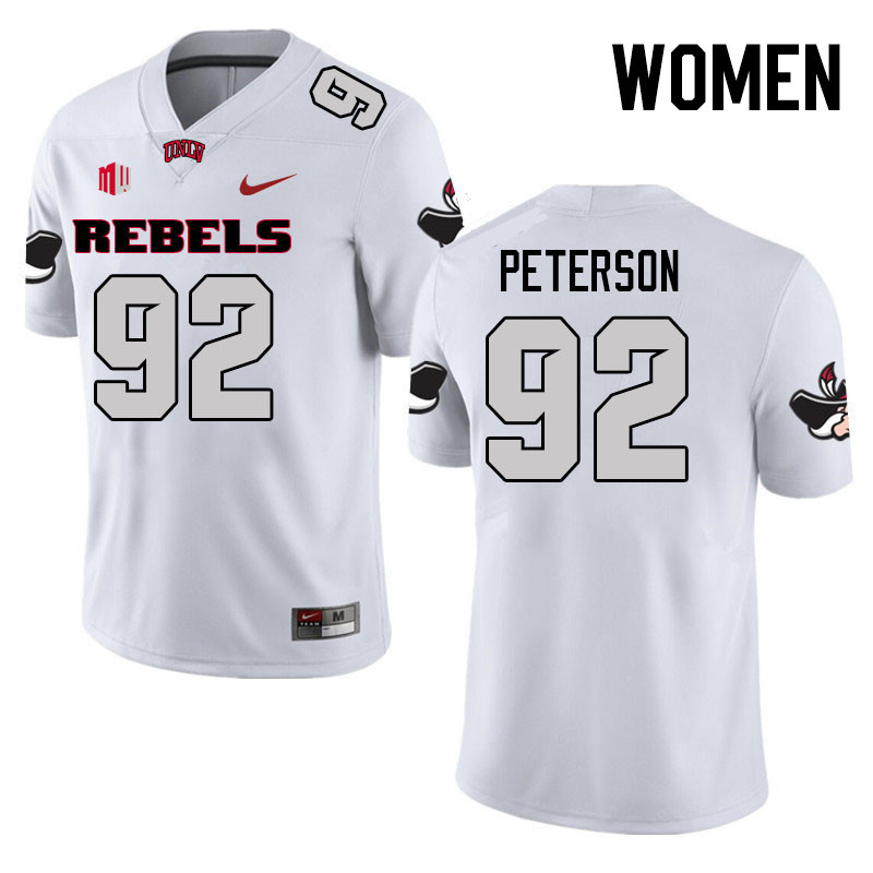 Women #92 Maxwell Peterson UNLV Rebels College Football Jerseys Stitched Sale-White - Click Image to Close